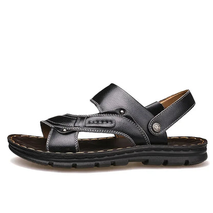 Men's Genuine Cowhide Leather Sandals – Non-Slip Casual Beach Slides