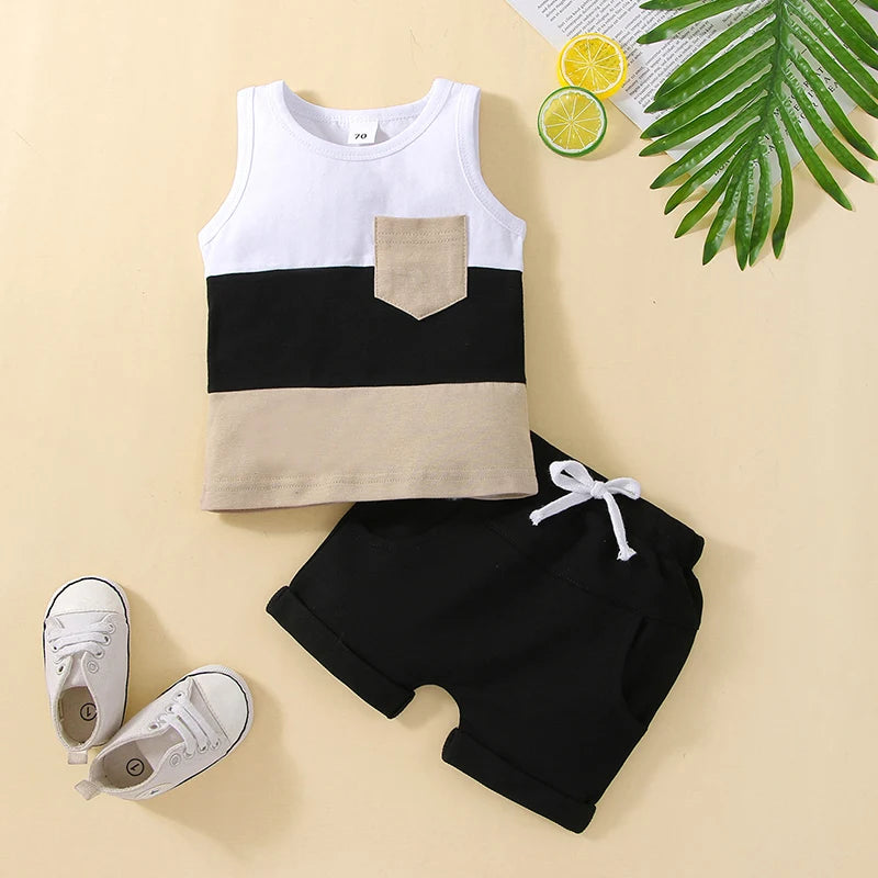 Boys Patchwork Sleeveless Short Set