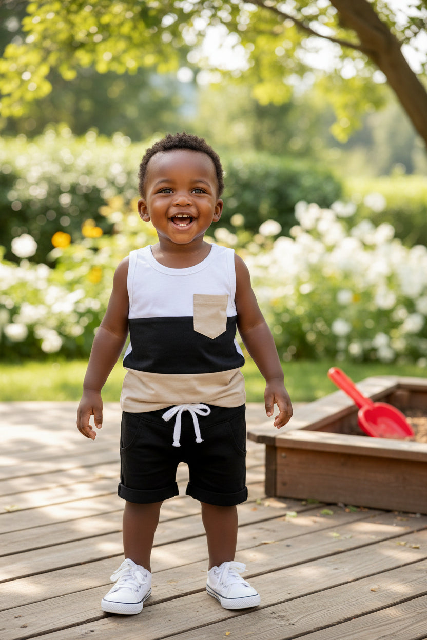 Boys Patchwork Sleeveless Short Set