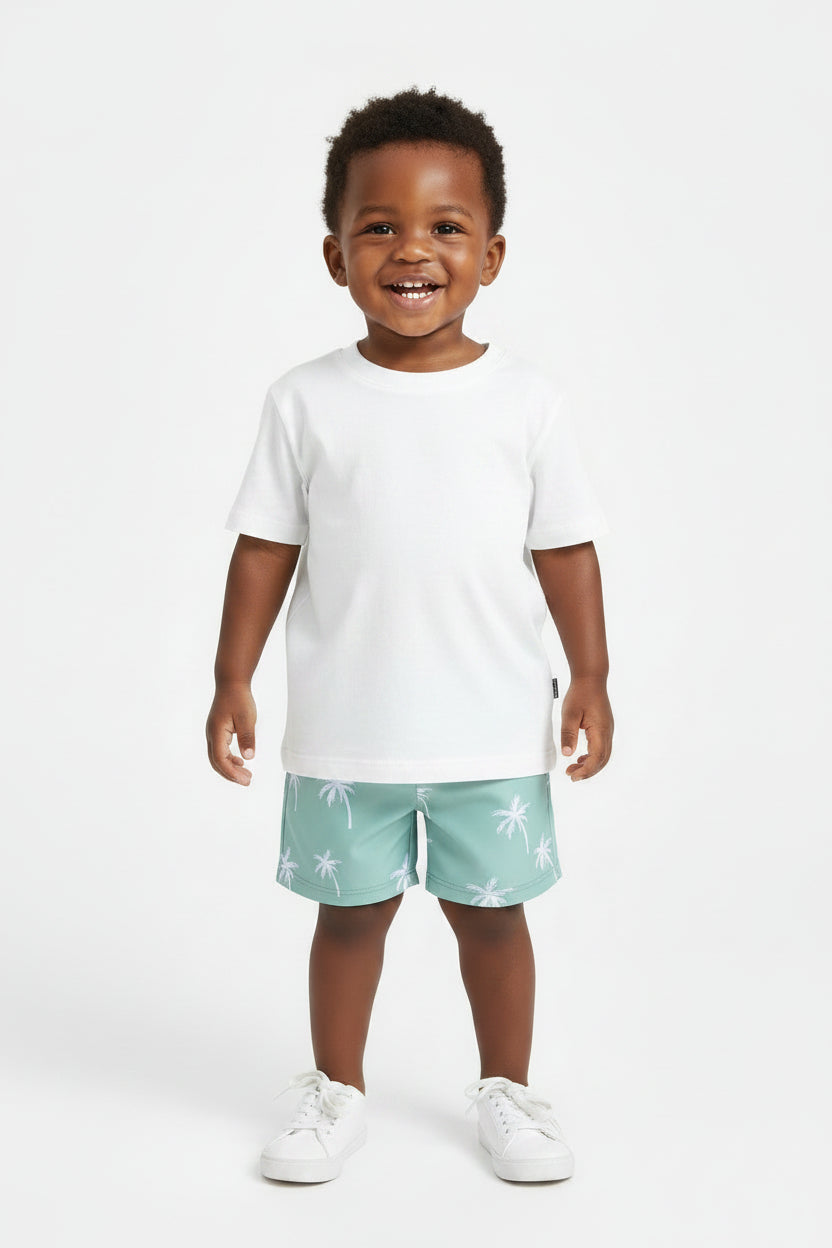 Boys Dinosaur & Coconut Tree Print Swim Shorts