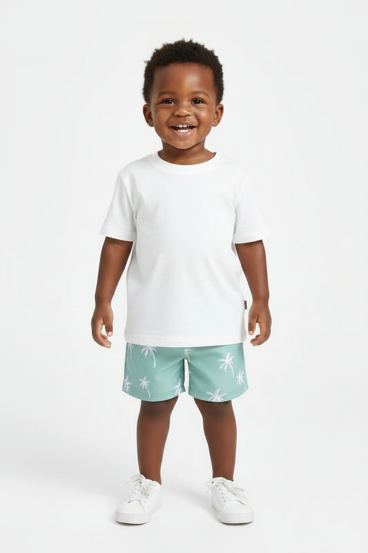 Boys Dinosaur & Coconut Tree Print Swim Shorts