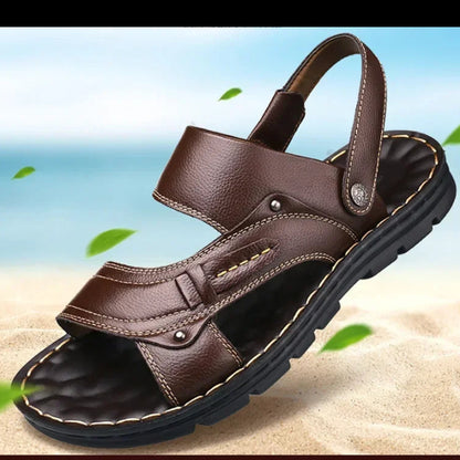 Men's Genuine Cowhide Leather Sandals – Non-Slip Casual Beach Slides