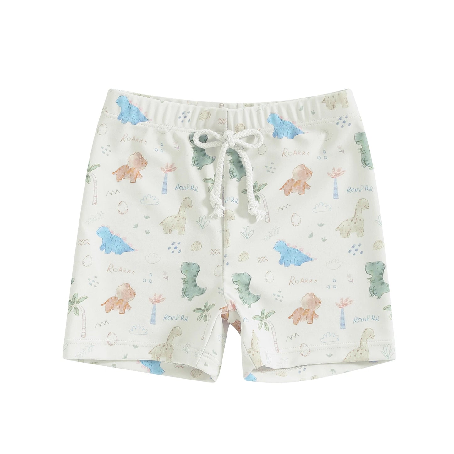 Boys Dinosaur & Coconut Tree Print Swim Shorts