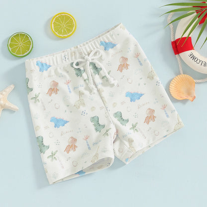Boys Dinosaur & Coconut Tree Print Swim Shorts