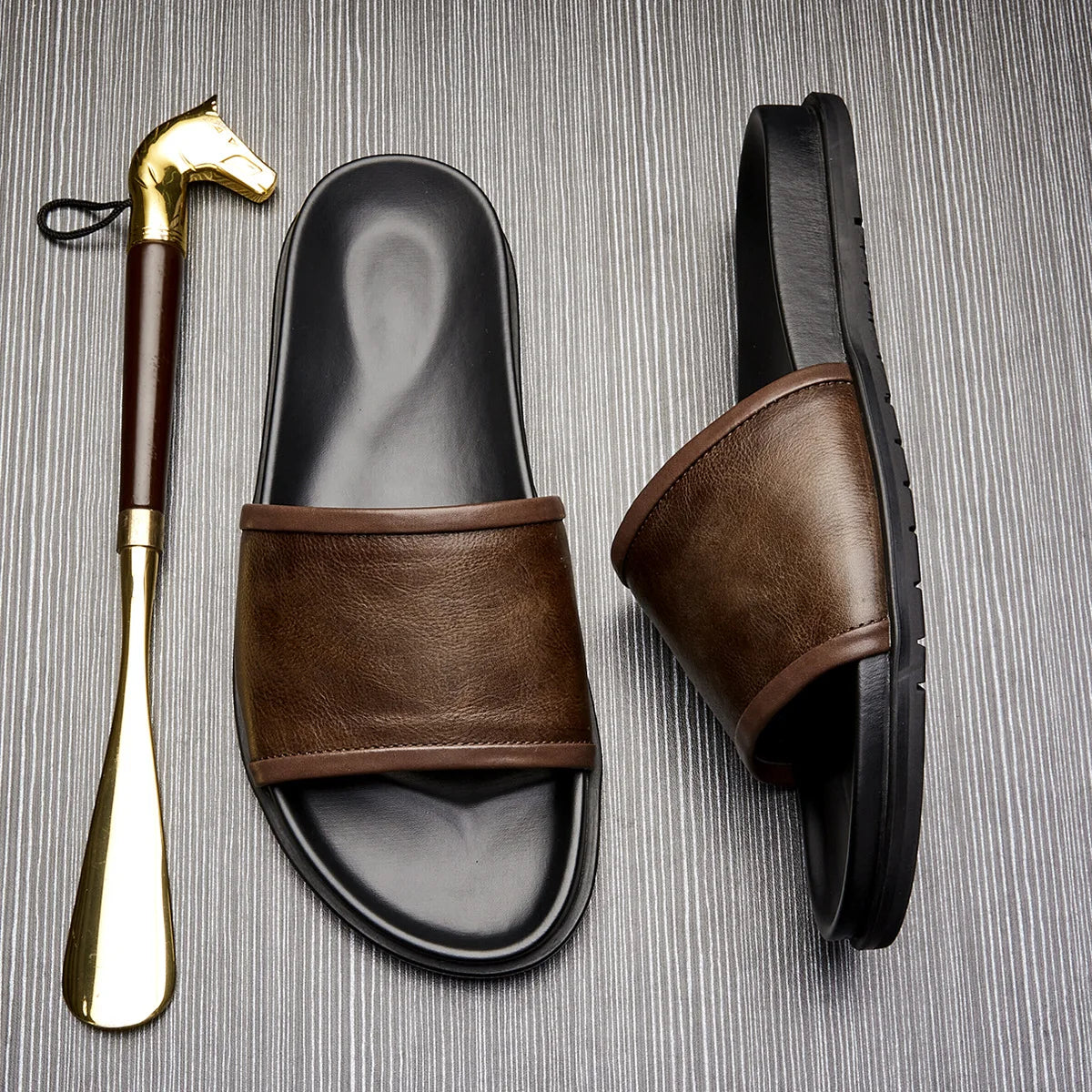 Men's Handmade Genuine Cow Leather Slide Sandals