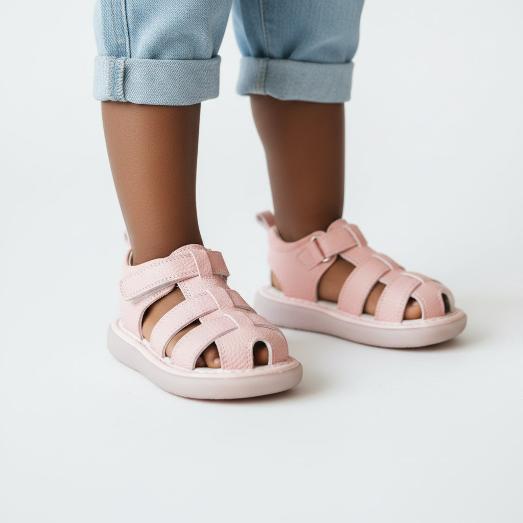 Girls Soft Leather Sport Sandals – Hook & Loop Closure