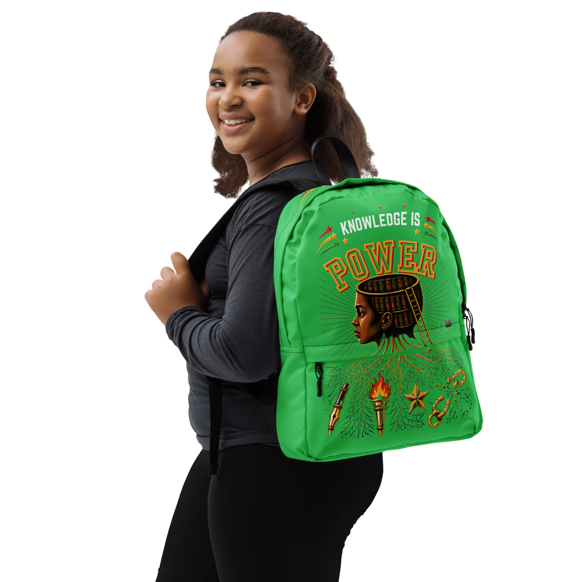 Knowledge is Power Backpack in Lime Green