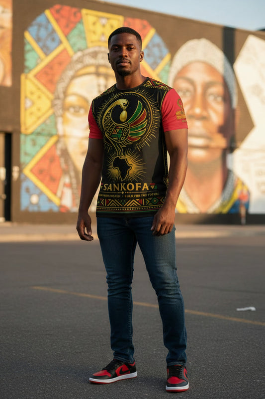 Sankofa All-Over Print Crew Neck T-Shirt for Men