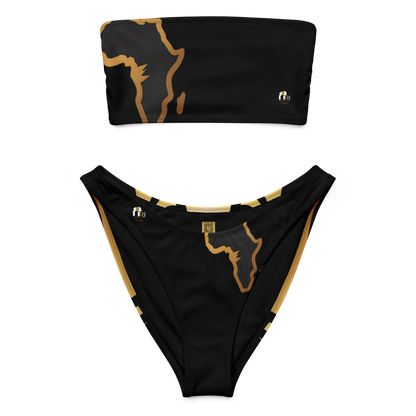 Black & Gold Africa Map Bandeau Bikini Set