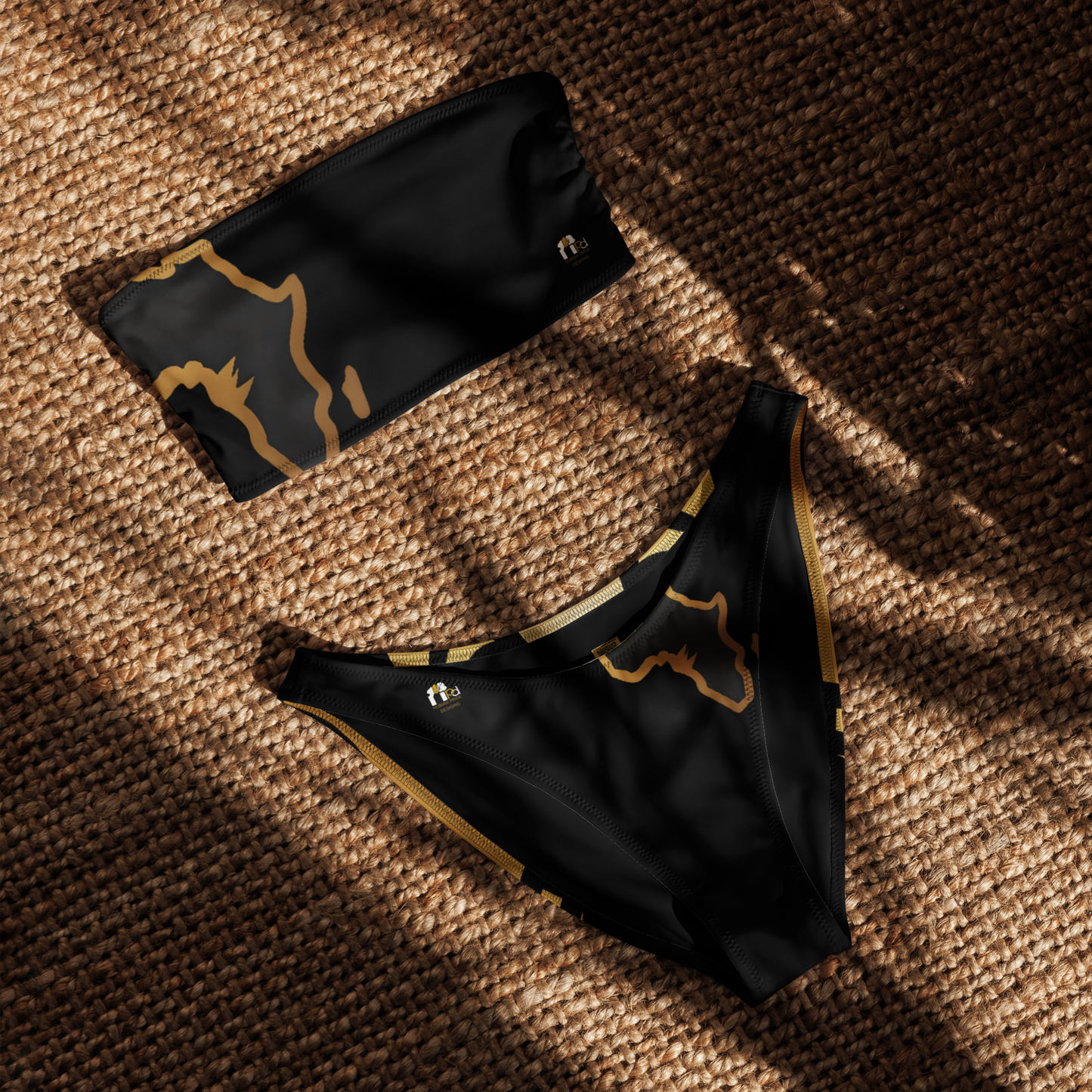 Black & Gold Africa Map Bandeau Bikini Set