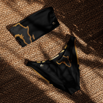 Black & Gold Africa Map Bandeau Bikini Set