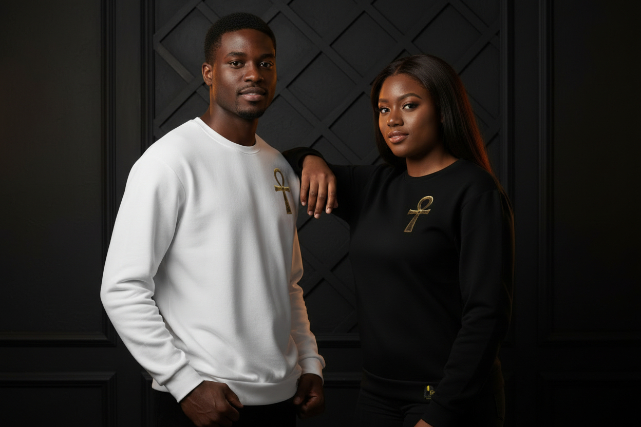 Gold Ankh Sweatshirt – Eternal Wisdom Afrocentric Unisex Fleece
