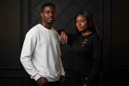 Gold Ankh Sweatshirt – Eternal Wisdom Afrocentric Unisex Fleece