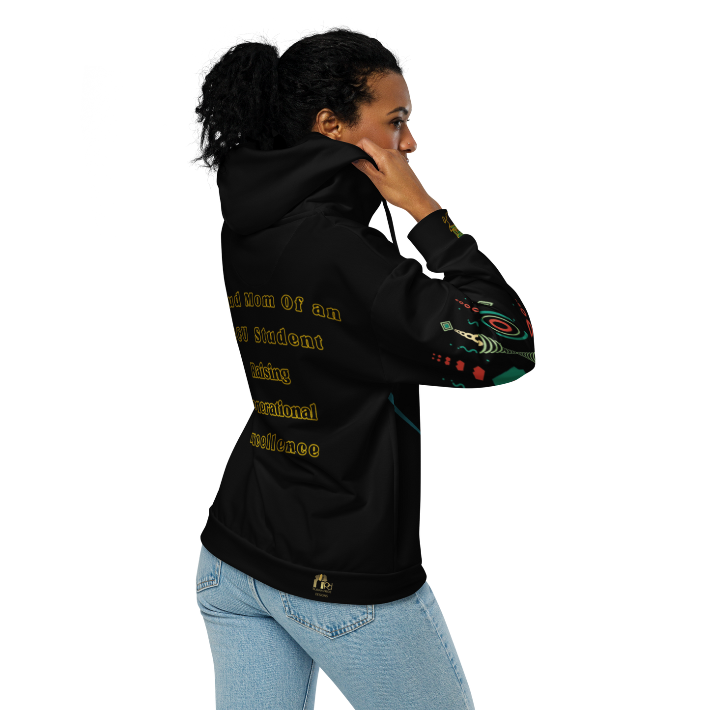 HBCU Proud Parent Eco-Zip Hoodie – Comfort, Legacy & Black Excellence in Turquoise and Black Tribal Print