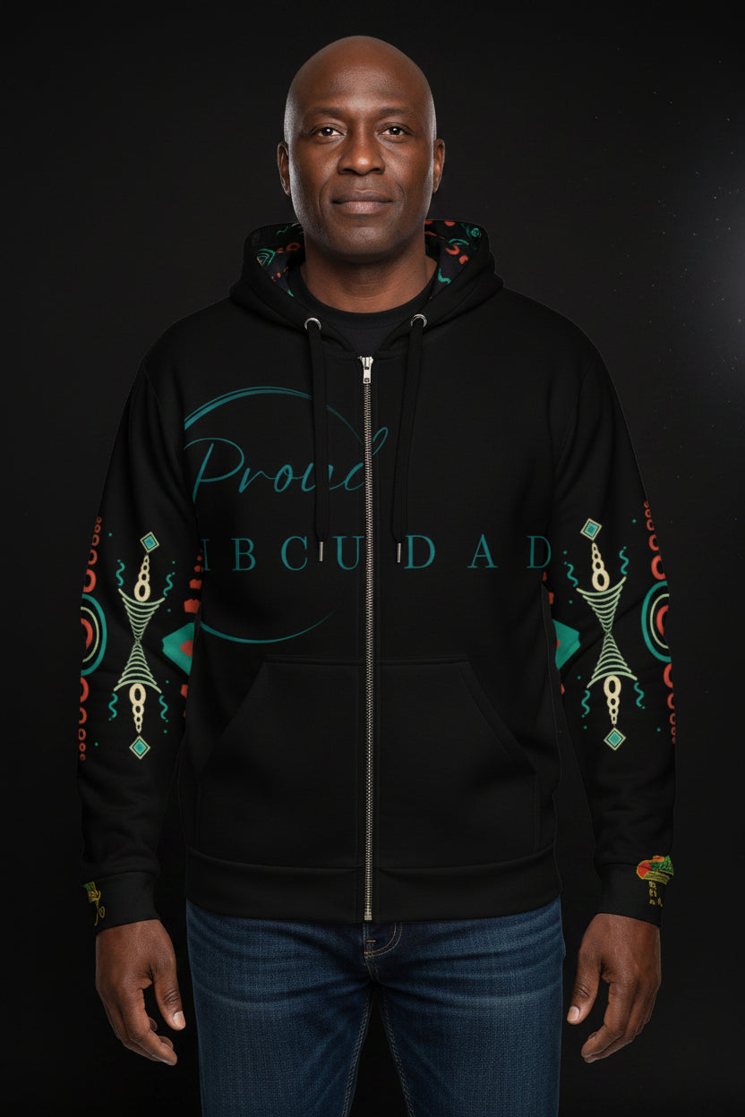 HBCU Proud Dad Eco-Zip Hoodie – Comfort, Legacy & Black Excellence in Black Turquoise Print