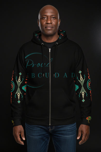 HBCU Proud Dad Eco-Zip Hoodie – Comfort, Legacy & Black Excellence in Black Turquoise Print
