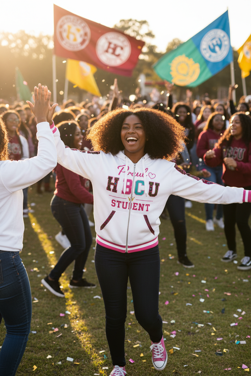 Proud HBCU Student Unisex Zip Hoodie – All-Over Print in Fuschia and White