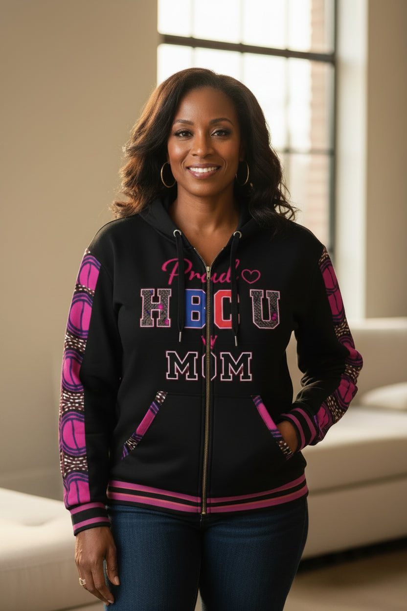 HBCU Proud Mom Zip Hoodie – All-Over Print Recycled Fleece