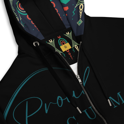 HBCU Proud Parent Eco-Zip Hoodie – Comfort, Legacy & Black Excellence in Turquoise and Black Tribal Print
