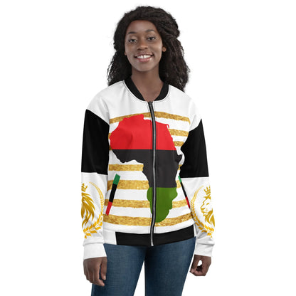 Color Block Unisex Bomber Jacket with Lage Africa on Gold Print