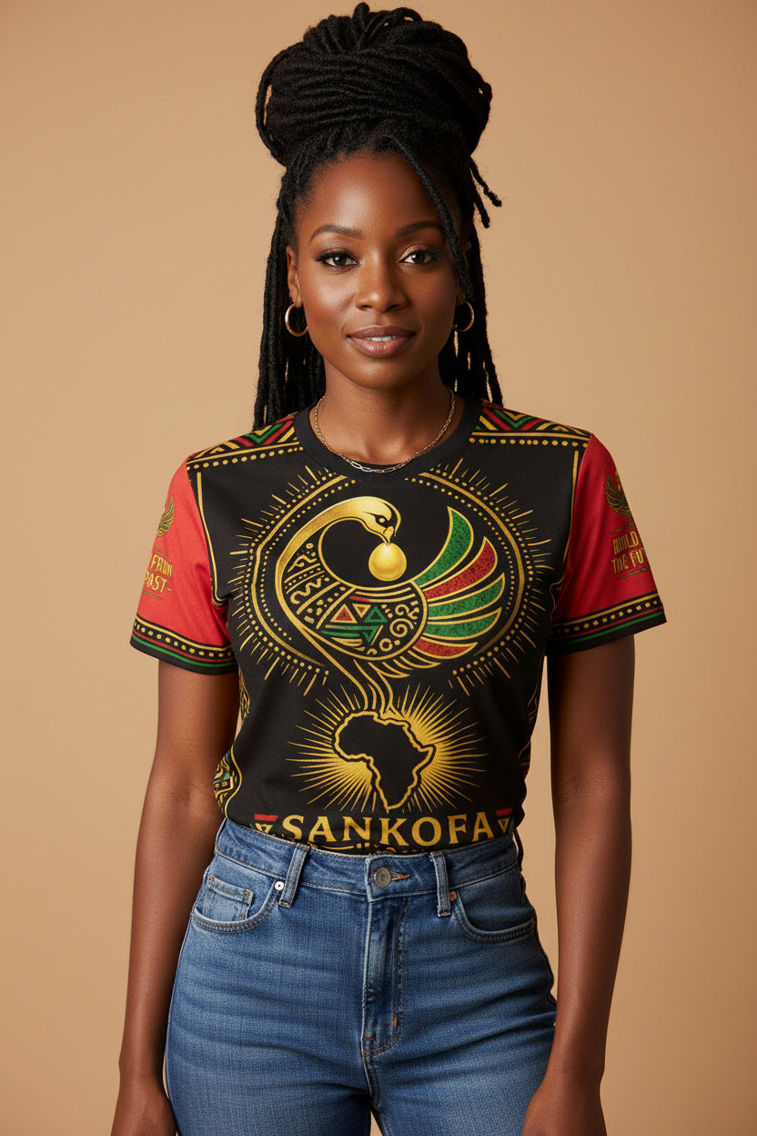 Sankofa All-Over Print Crew Neck T-Shirt for Women