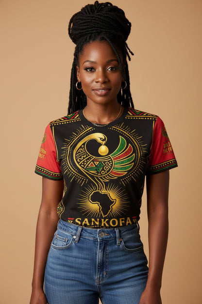 Sankofa All-Over Print Crew Neck T-Shirt for Women
