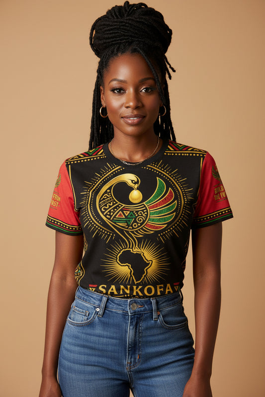 Sankofa All-Over Print Crew Neck T-Shirt for Women