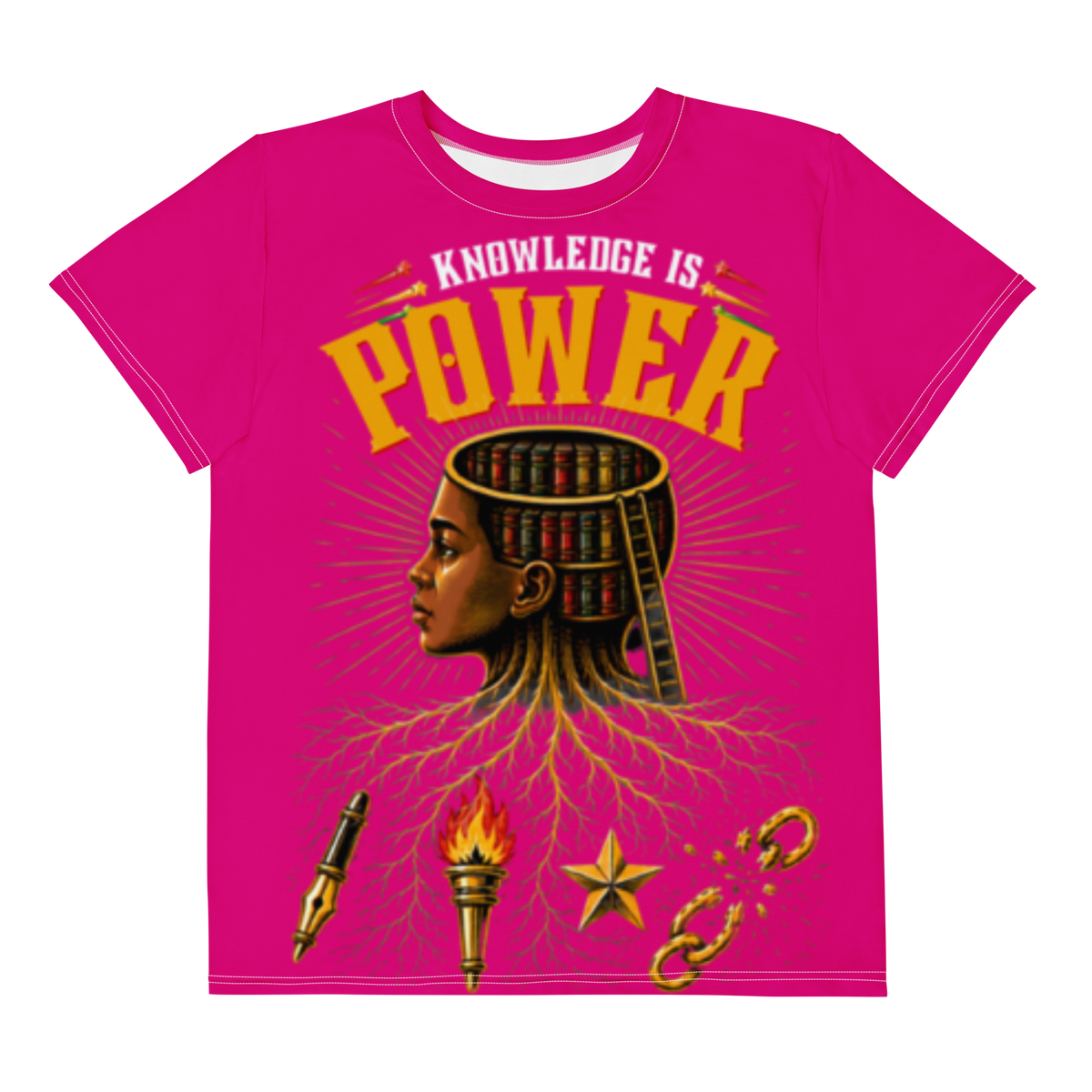 Knowledge Is Power Unisex Tee in Fuschia