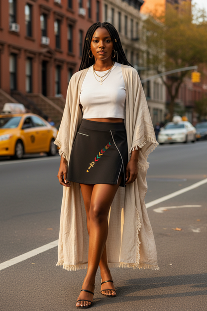Pan-African Ankh High-Waist Pocketed A-Line Skirt