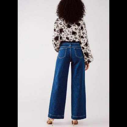 Wide Leg Button-Front Jean for Women
