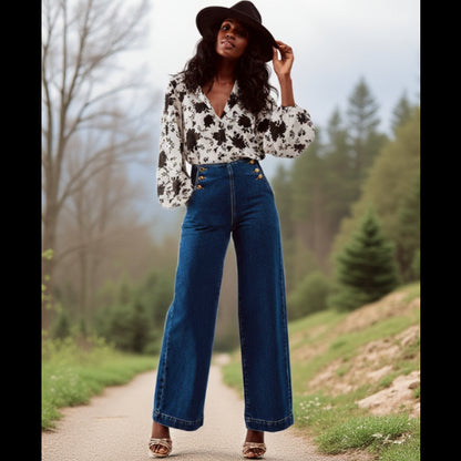 Wide Leg Button-Front Jean for Women