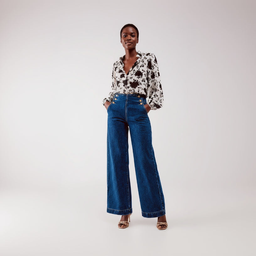 Wide Leg Button-Front Jean for Women