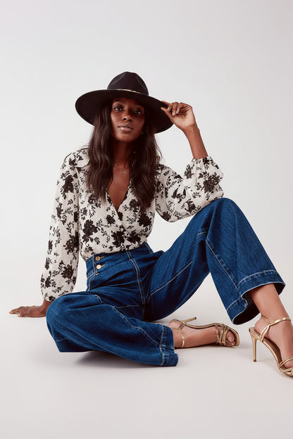 Wide Leg Button-Front Jean for Women