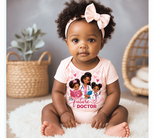 Future Doctor Argyle Print Graduate Short Sleeve Onesie Tee for Girls in  Pink